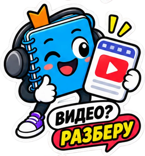 Sticker: the blue notebook in headphones with the caption "I will handle the video"
