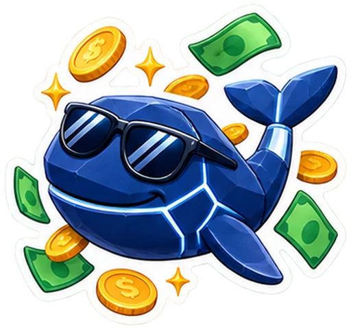 Sticker: the blue whale in sunglasses among banknotes