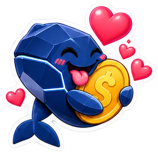 Sticker: the blue whale hugging a coin