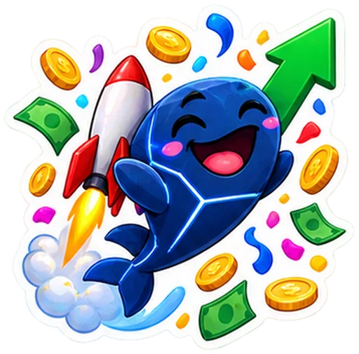 Sticker: the blue whale flying on a rocket